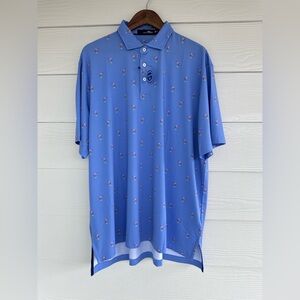 RLX Ralph Lauren Men’s Polo Shirt XL Blue Flamingo Print Performance Wicking